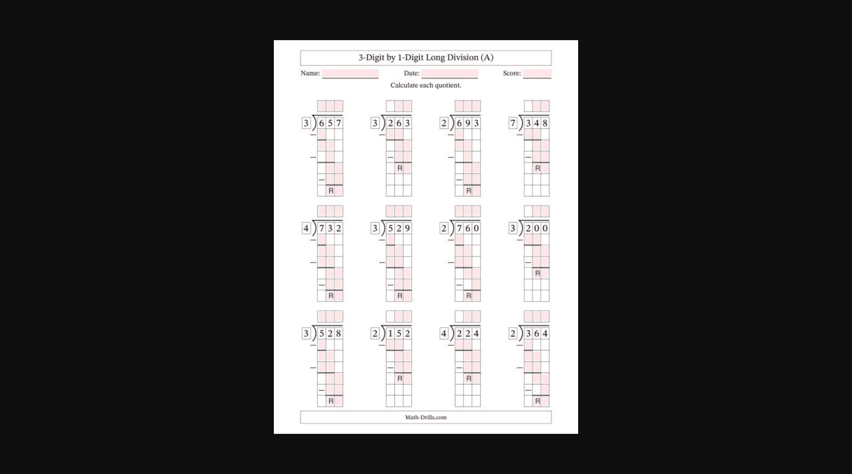 Math-Drills Grid Worksheet